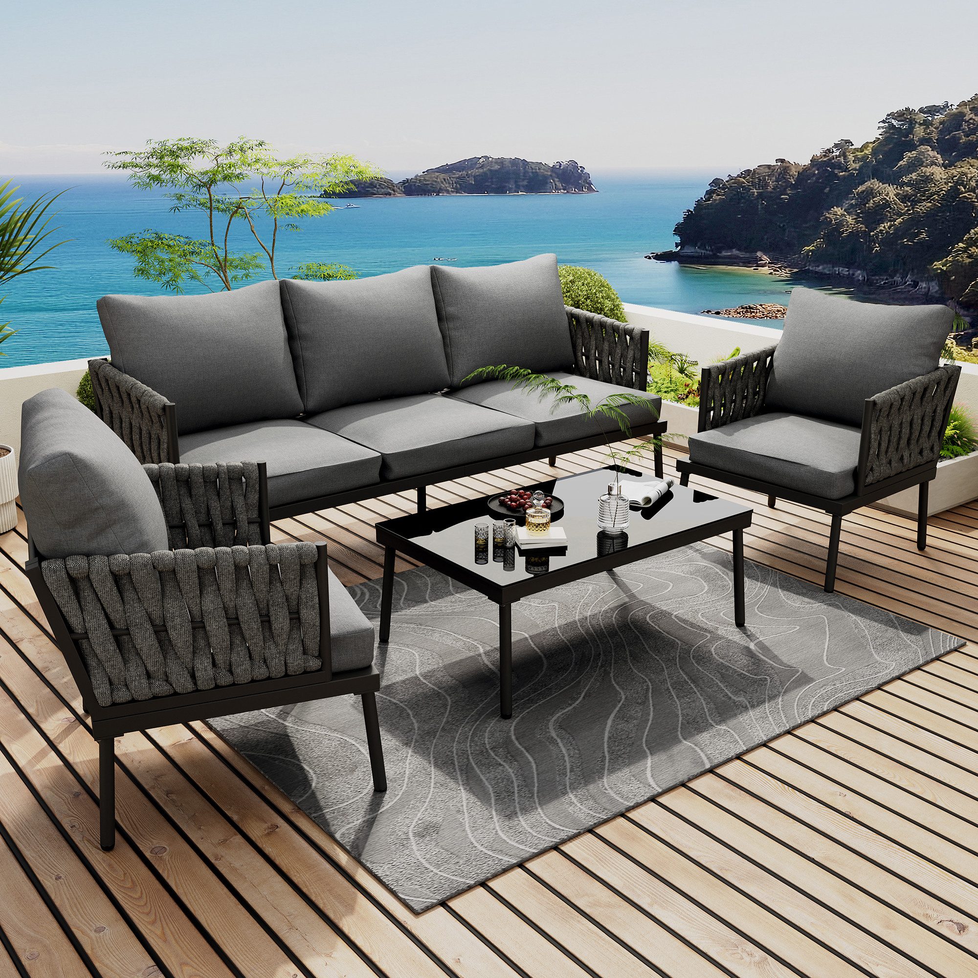 Kayan Gartenmöbel Set Grau - Loungesofa Mit Beistelltisch Für Terrasse & Balkon